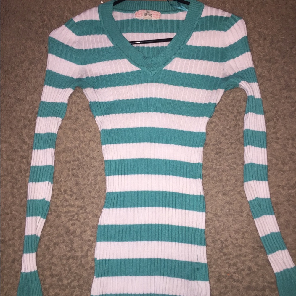 Pink Republic Green/White Striped Sweater